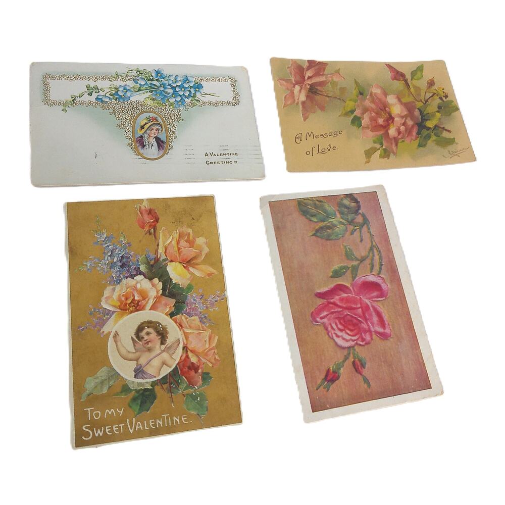 Antique Valentine Love Postcards Greeting Cards Ephemera SET OF 4